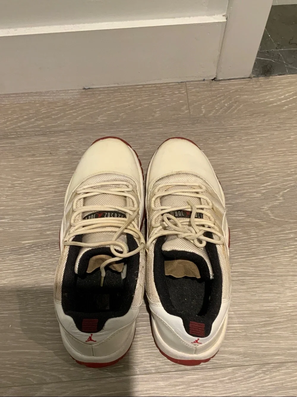 Jordan Low-Top Sneakers in White, Black & Red